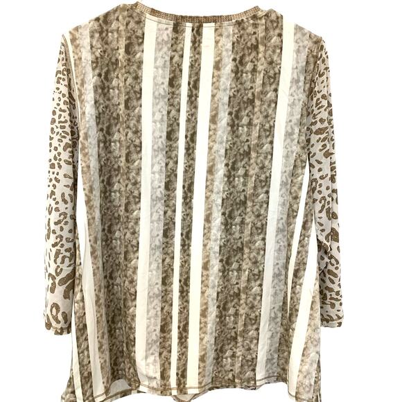 Coldwater Creek Animal Print Top XL Womens Beaded Stretch Chiffon Boho Leopard - Picture 2 of 8